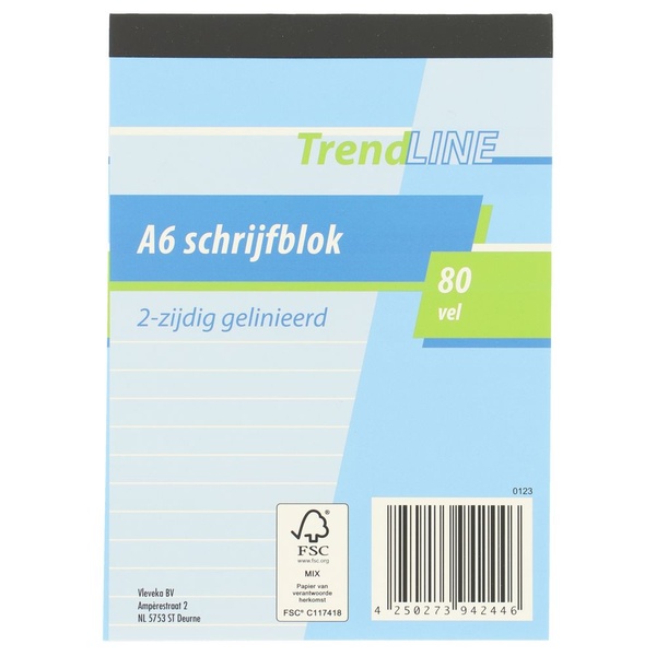 Trendline schrijfblok a6 voorkant
