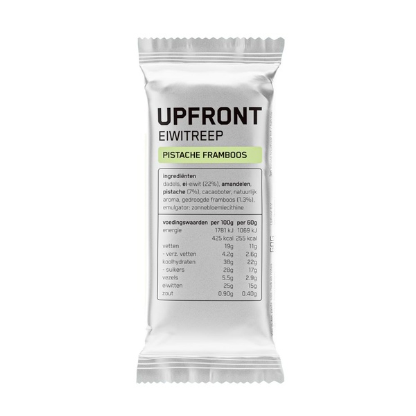 Upfront eiwitreep  pistache framboos voorkant