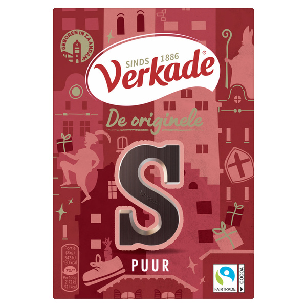Verkade Chocolade Letter S puur voorkant
