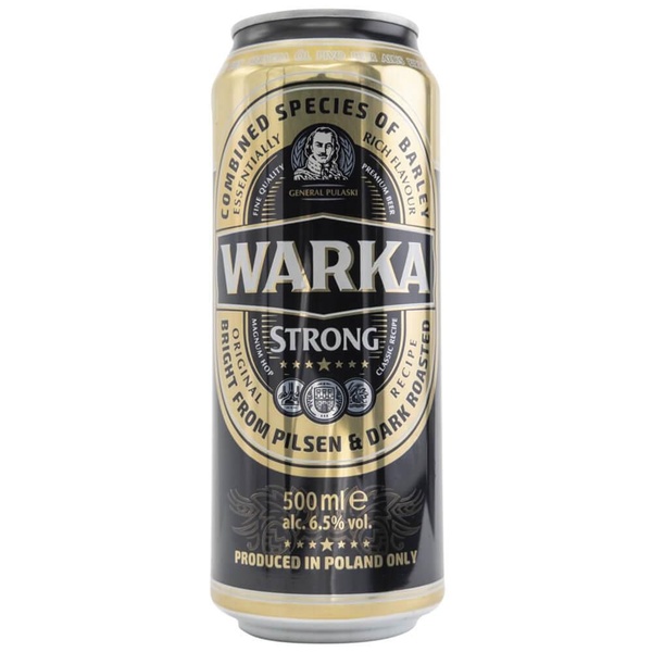 Warka bier strong voorkant