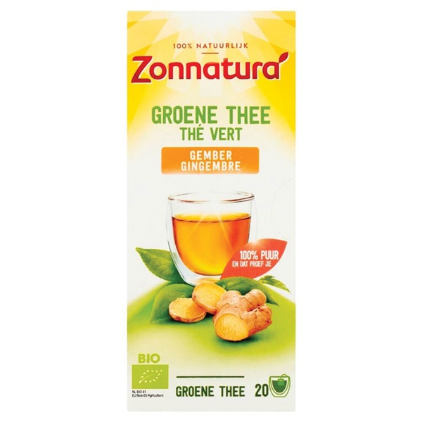 Zonnatura groene thee gember voorkant