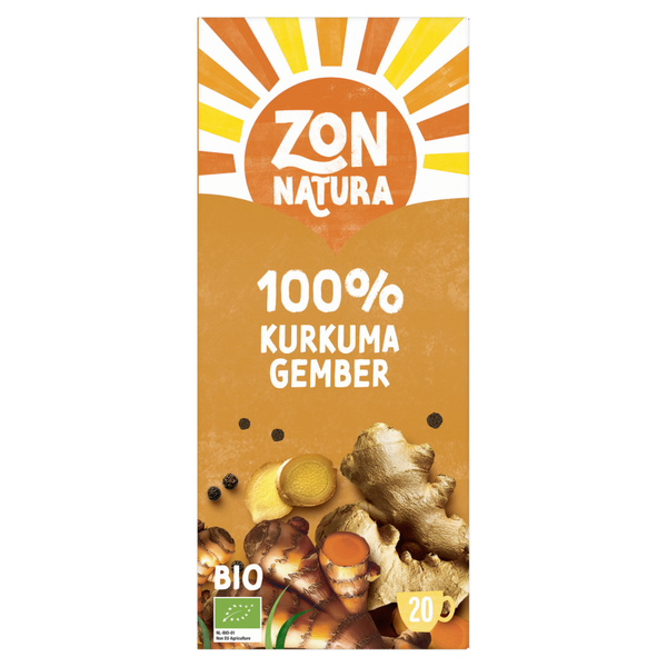 Zonnatura kurkuma gemberthee doos 20 stuks voorkant